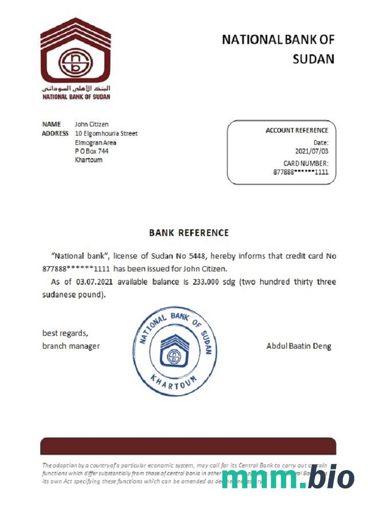 Przykład odniesienia Narodowego Banku Sudanu w formatach Word i PDF